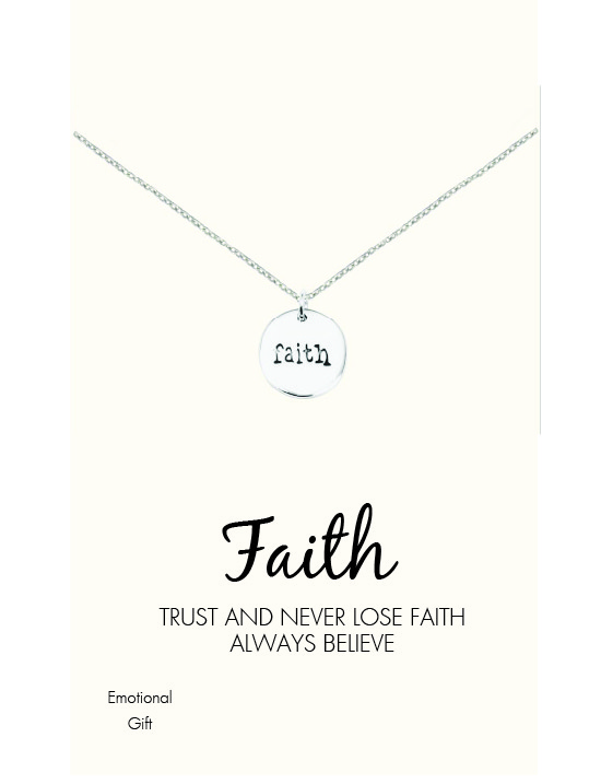 Faith on circle plate pendant necklace